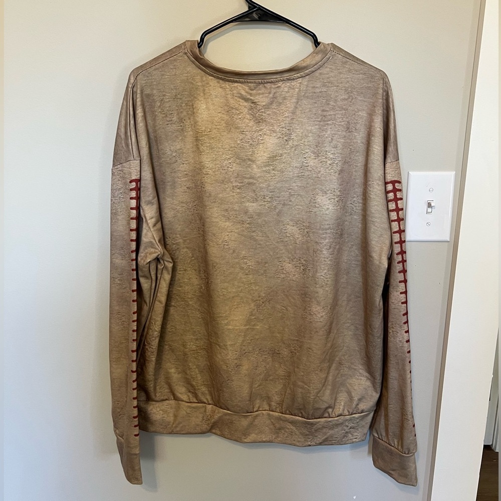 Funny Tan Graphic Sweatshirt with Red and Black Text - Picture 3 of 4